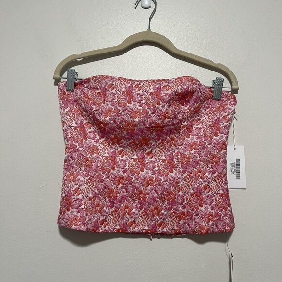 Reformation NWT Giorgia Strapless Top‎ in Pink Floral Blossom Size 10 - Picture 3 of 8